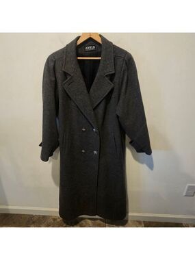 Women's Jofeld Vintage 80s Gray Double Breasted Pea Maxi Coat Large